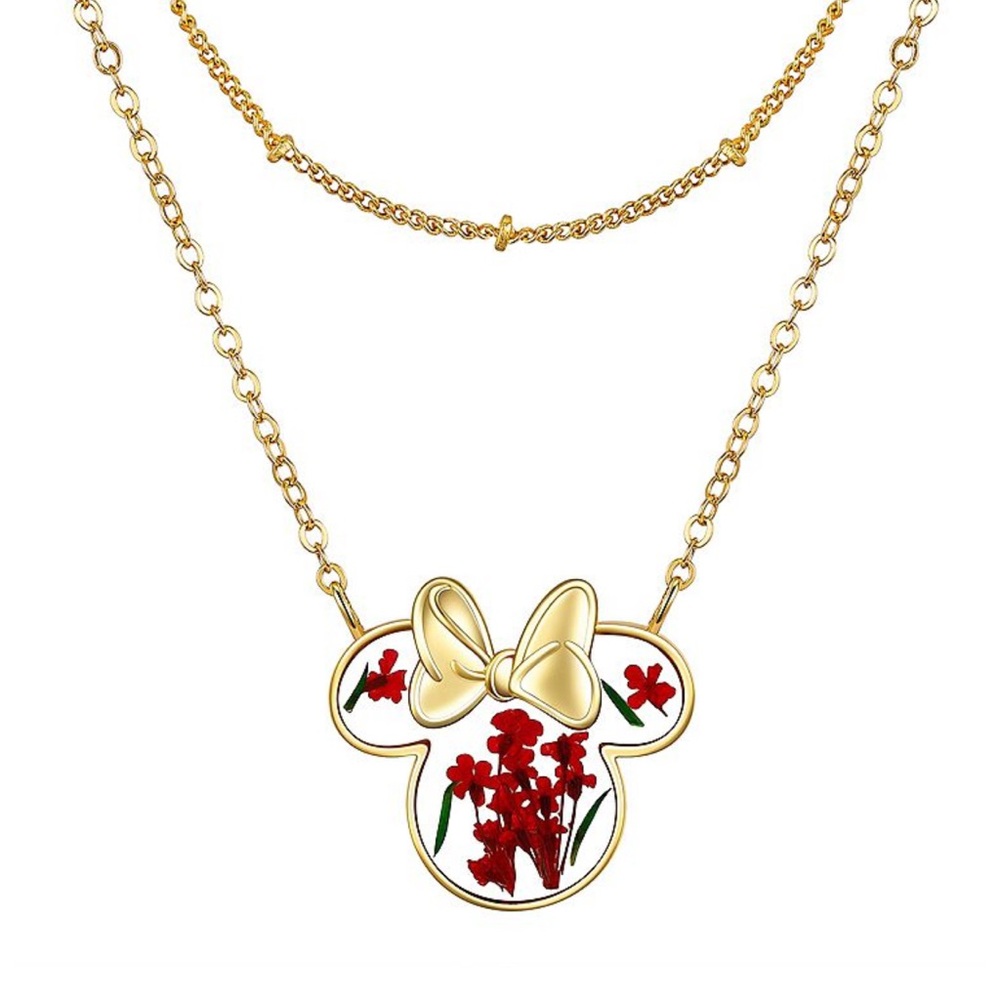 Disney’s Minnie Mouse 14k Gold Plated Floral Pendant Layered Necklaces New